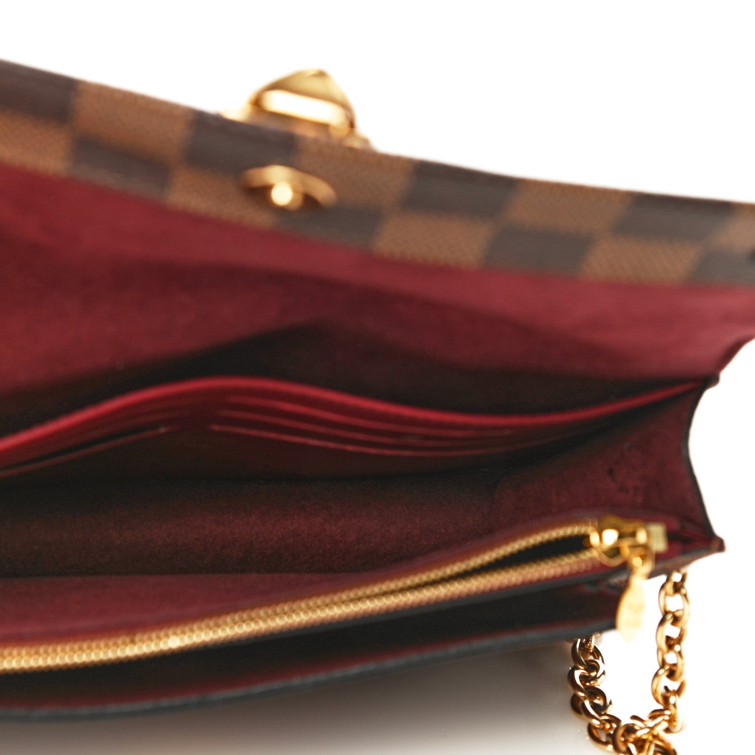 Louis Vuitton Damier Ebene Vavin Chain Wallet Red 5 of 16