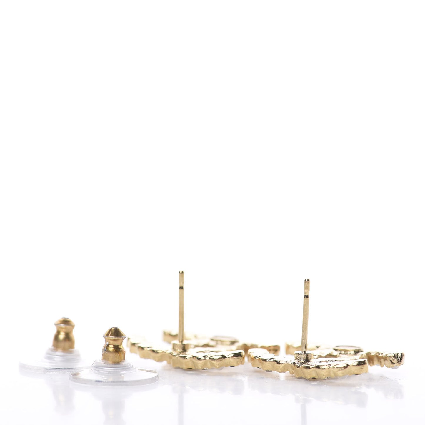 Resin Pearl Crystal CC Earrings Gold Black