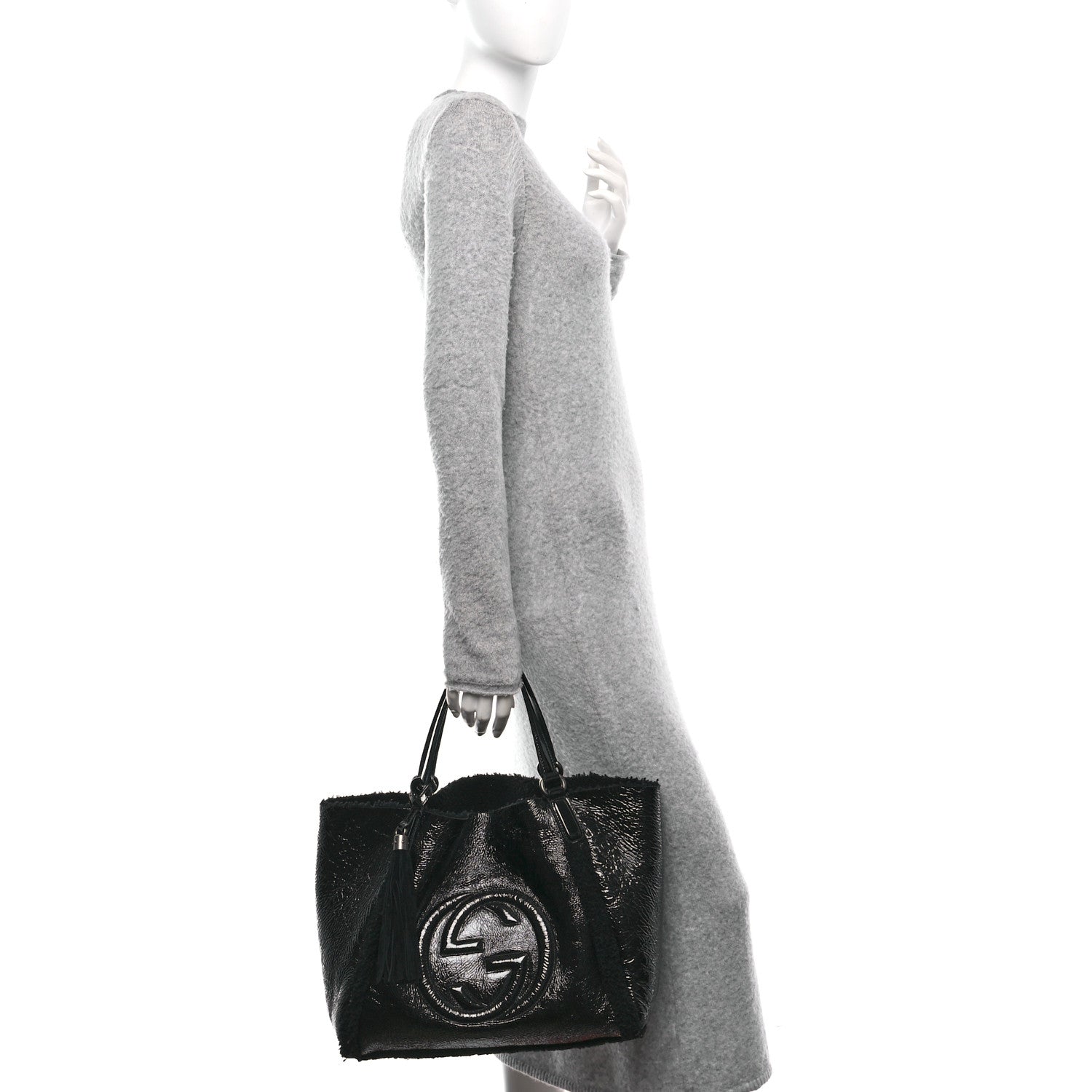 Gucci Patent Shearling Medium Soho Shoulder Bag Black 2 of 13