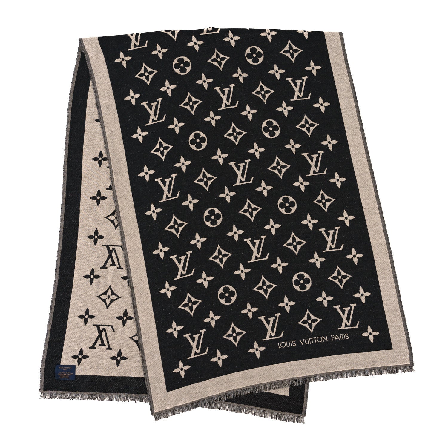 Louis Vuitton Silk Wool Monogram Miss LV Stole Black 2 of 3