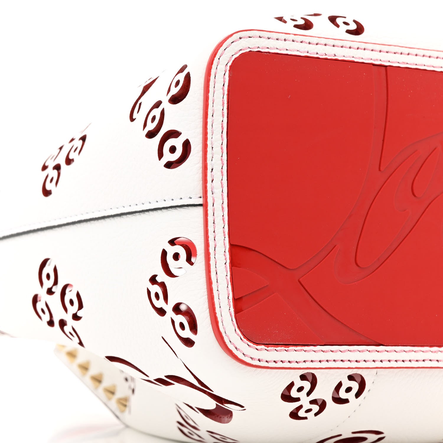 Christian Louboutin Calfskin Perforated Small Loubinthesky Cabarock Spikes Tote Snow 8 of 9