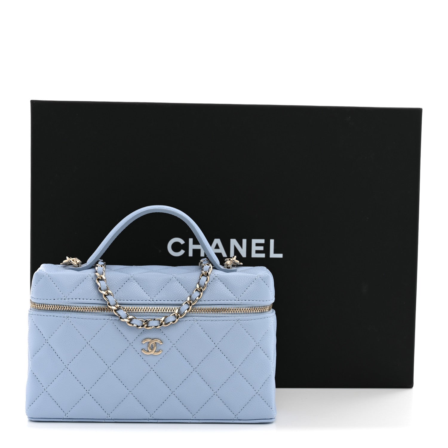 Chanel Caviar Quilted Top Handle Slim Vanity With Chain Light Blue 11 of 11