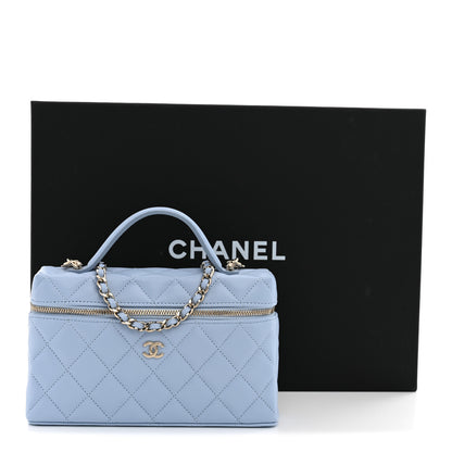 Chanel Caviar Quilted Top Handle Slim Vanity With Chain Light Blue 11 of 11