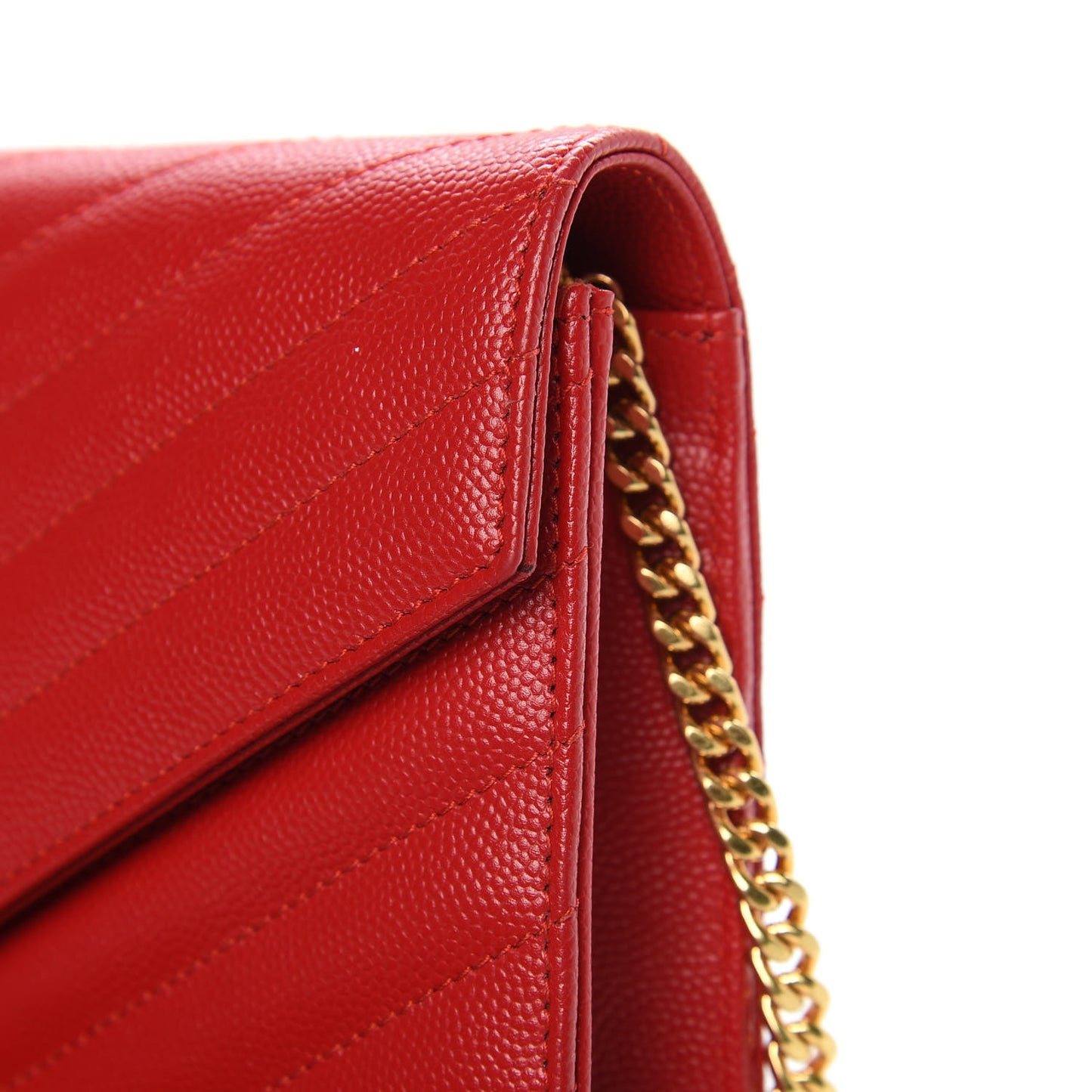 Grain De Poudre Matelasse Chevron Monogram Envelope Chain Wallet New Red