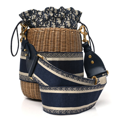 Christian Dior Wicker Oblique Drawstring Bucket Bag Blue 3 of 10