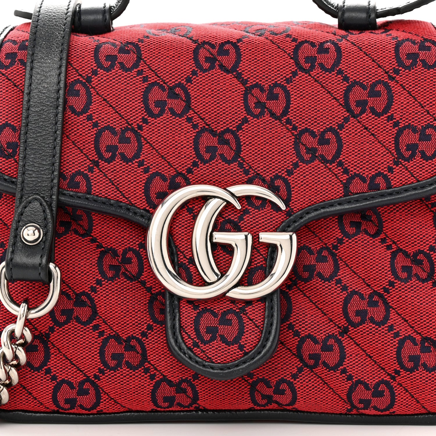 Gucci Monogram Multicolor Matelasse Diagonal Mini GG Marmont Top Handle Shoulder Bag Red Blue 9 of 12