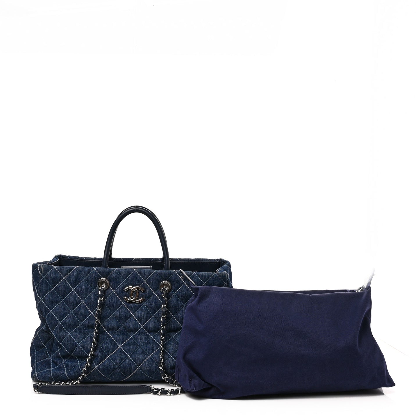 Denim Quilted Large Coco Handle Shopping Tote Blue