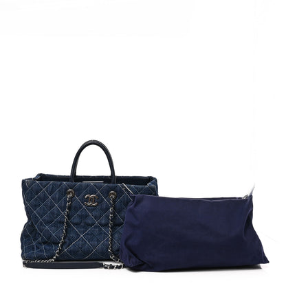 Chanel Denim Quilted Large Coco Handle Shopping Tote Blue 3 of 9