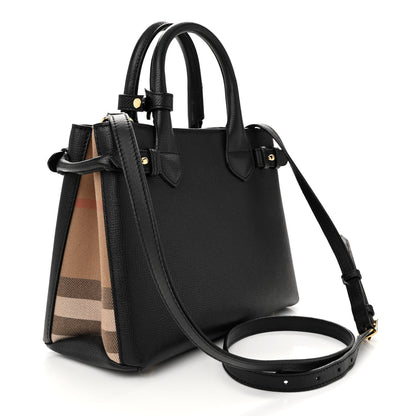 Burberry Derby Calfskin House Check Small Banner Tote Black 3 of 14