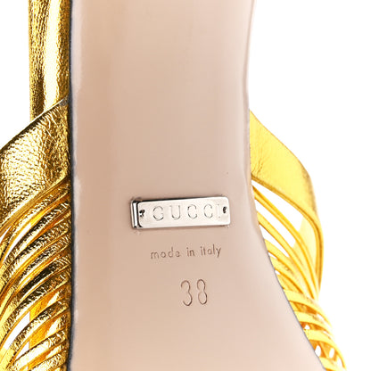 Gucci Metallic Nappa Crawford Knot Mid Heel Slide Sandals 38 Gold 6 of 7