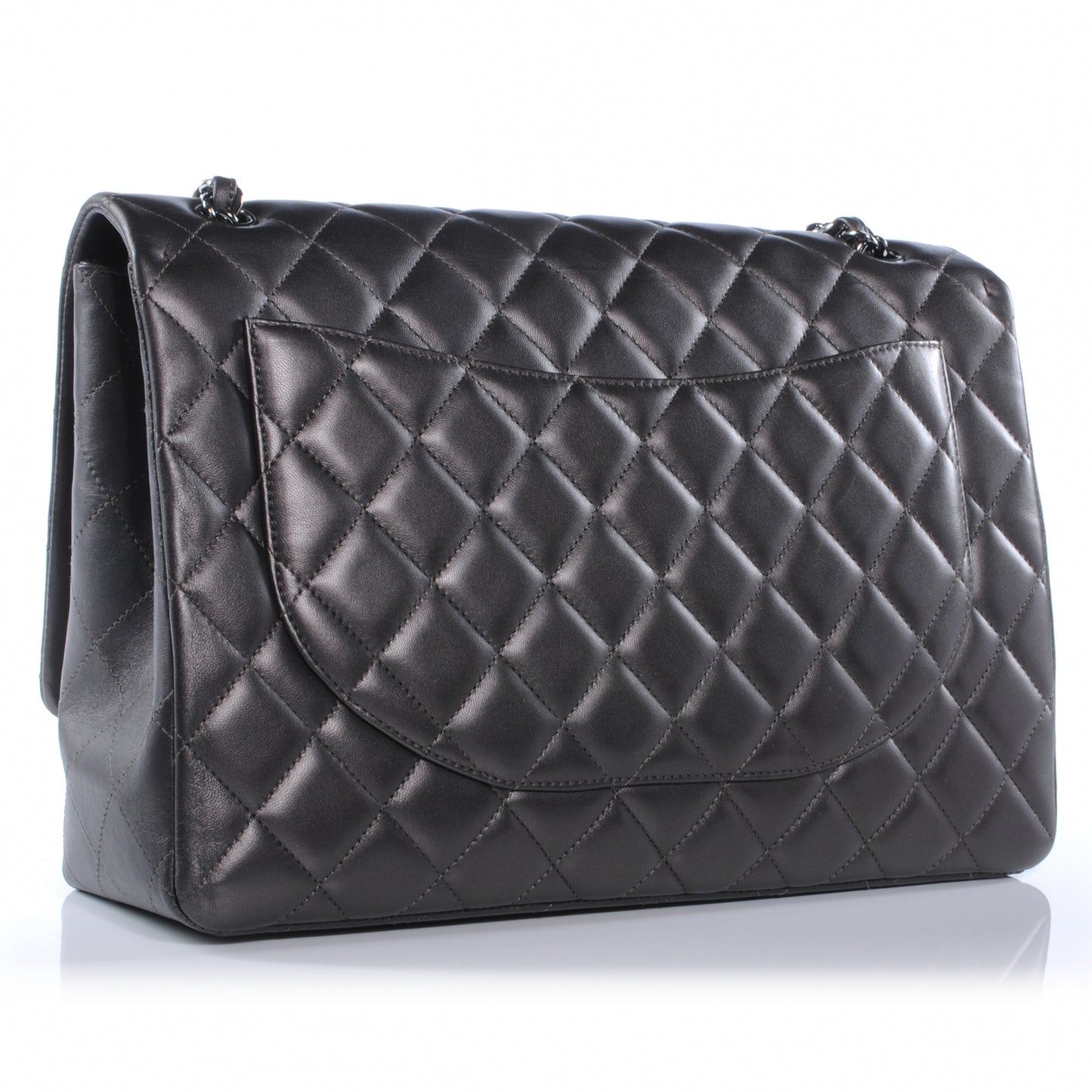 Lambskin Maxi Single Flap Flap Dark Grey