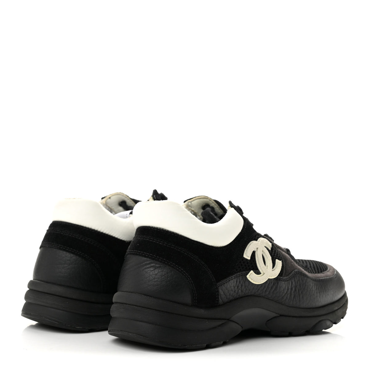 Mesh Suede Grained Calfskin Womens CC Sneakers 37 Black White