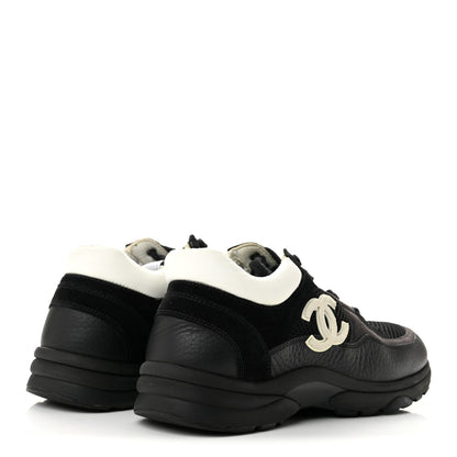 Chanel Mesh Suede Grained Calfskin Womens CC Sneakers 37 Black White 5 of 10