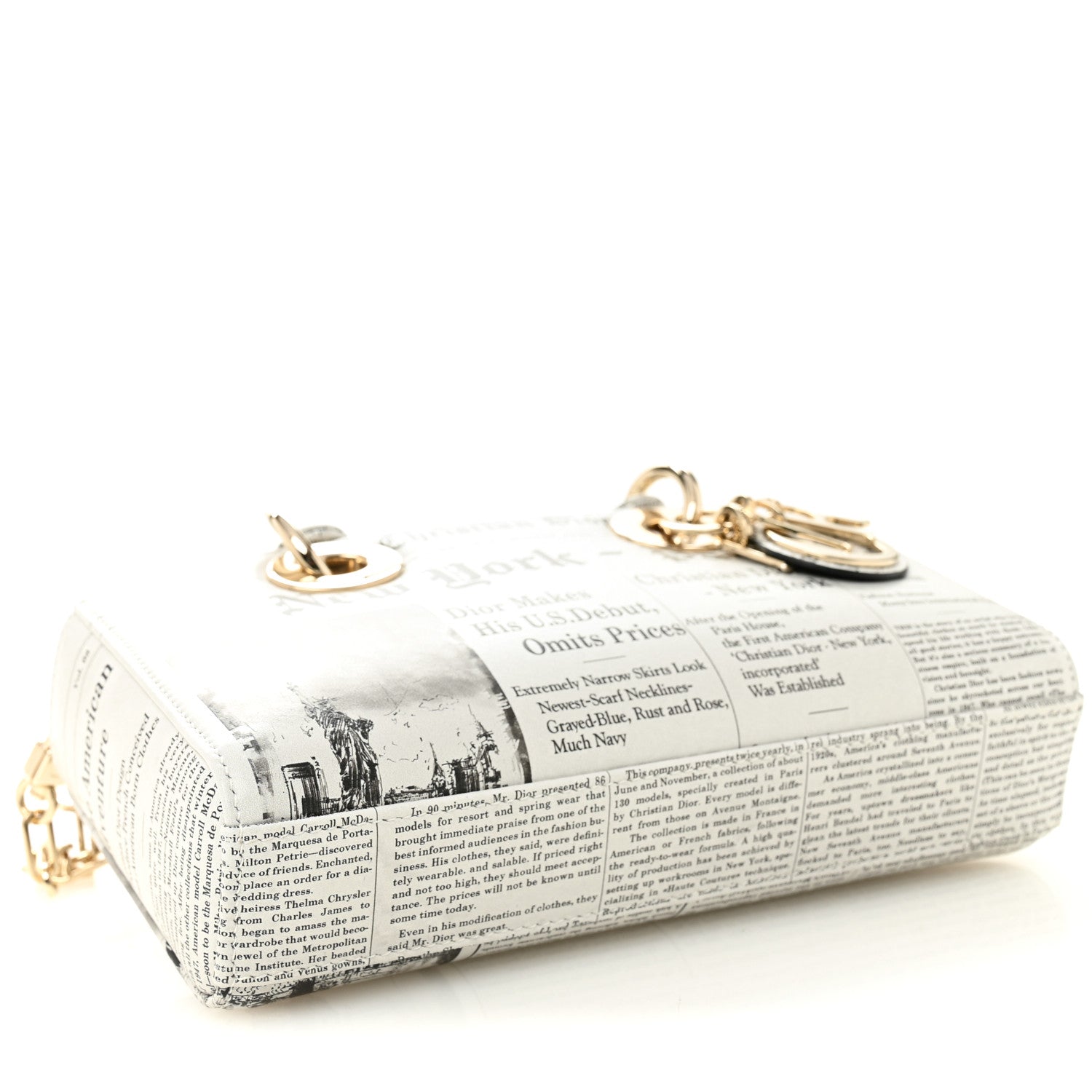 Christian Dior Calfskin Newspaper Printed Small Lady D-Joy Black White 4 of 12