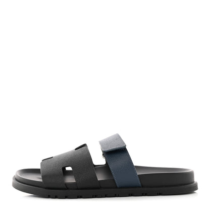 Hermes Epsom Mens Chypre Sandals 42.5 Black Bleu Celeste 1 of 11