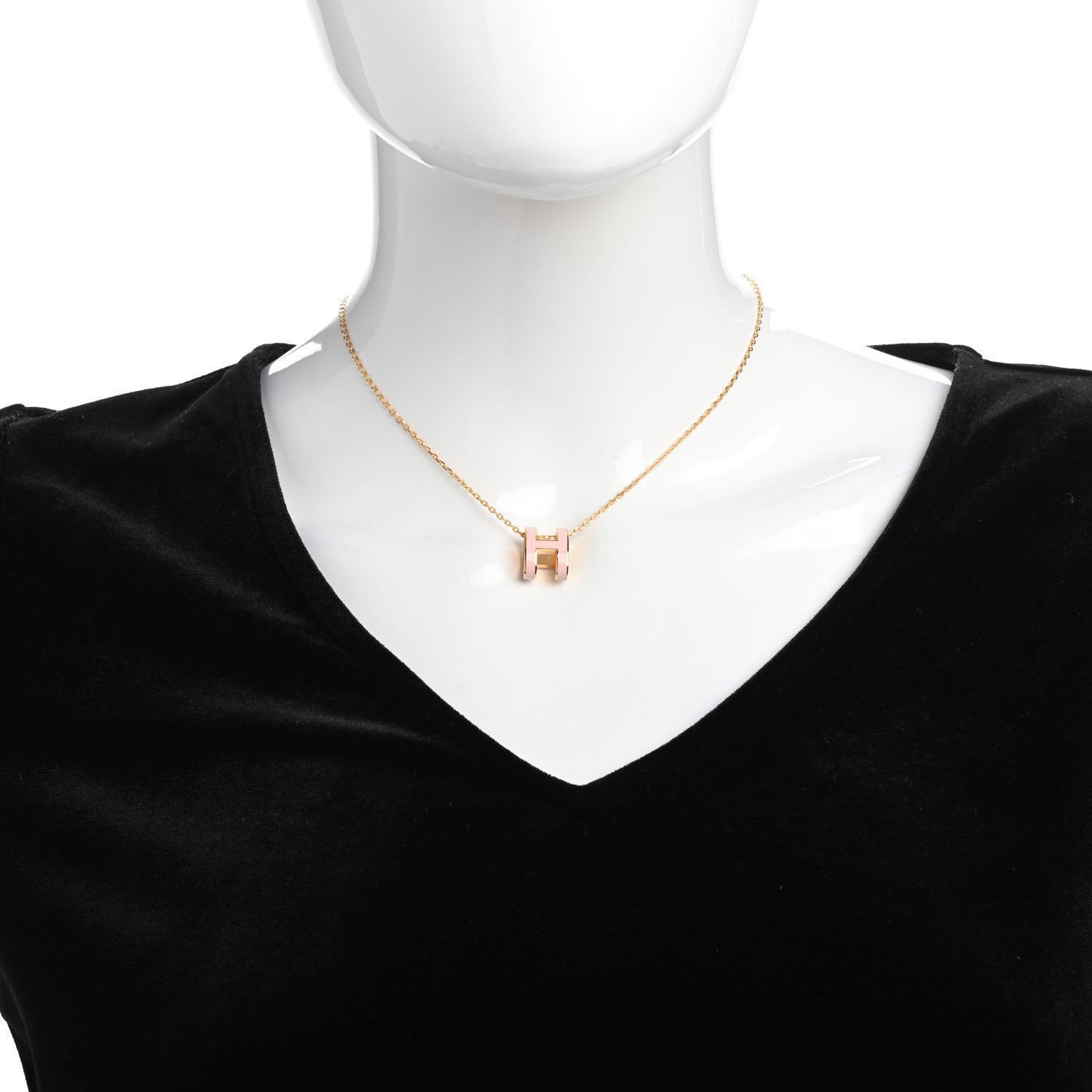 Hermes Lacquered Rose Gold Pop H Pendant Necklace Rose Dragee 2 of 7