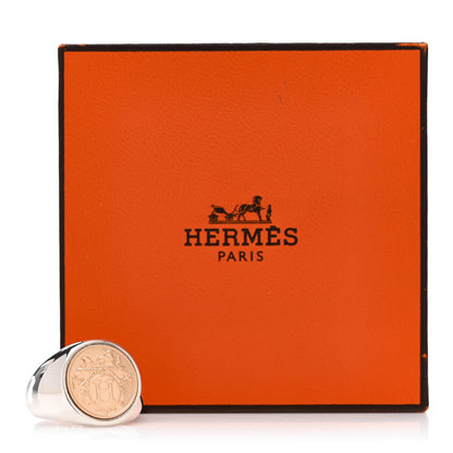 Hermes Sterling Silver 18K Rose Gold PM Ex-Libris Signet Ring 51 5.75 5 of 5