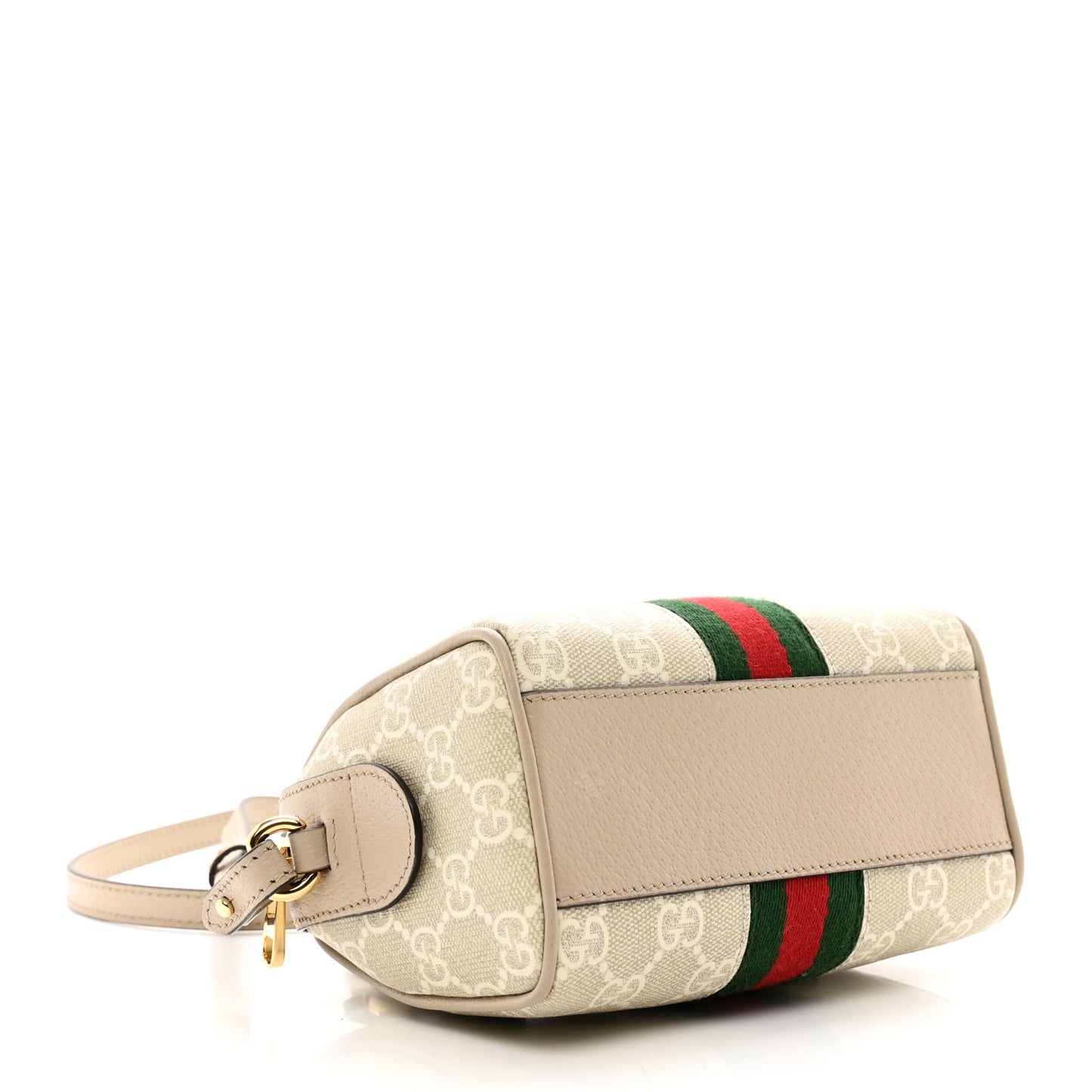 GG Supreme Monogram Textured Dollar Calfskin Web Super Mini Ophidia Top Handle Bowler Bag Beige Mystic White Oatmeal
