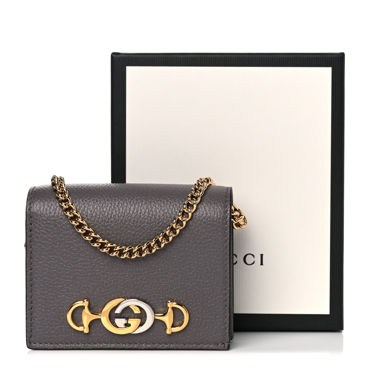 Gucci Grainy Calfskin Zumi Chain Card Case Wallet Dusty Grey 6 of 6