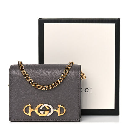 Gucci Grainy Calfskin Zumi Chain Card Case Wallet Dusty Grey 6 of 6