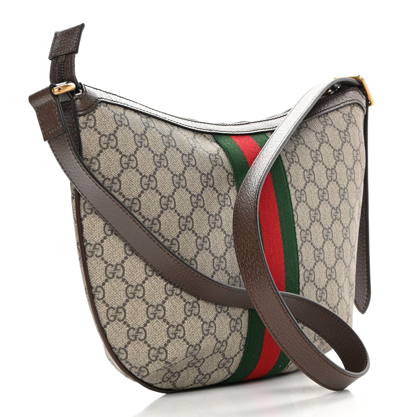 GG Supreme Monogram Web Small Ophidia Half Moon Hobo Brown