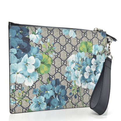 Gucci GG Supreme Monogram Blooms Small Zip Wristlet Pouch Beige Blue Black 3 of 5