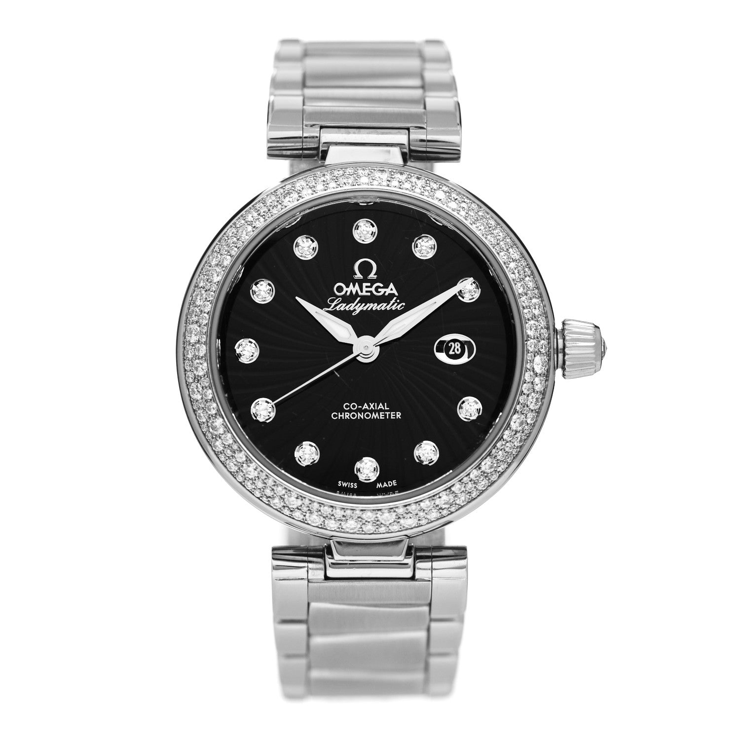 Omega Stainless Steel Diamond Pave Bezel 34mm De-Ville Ladymatic Co-Axial Automatic Watch Black 425.35.34.20.51.001 1 of 5