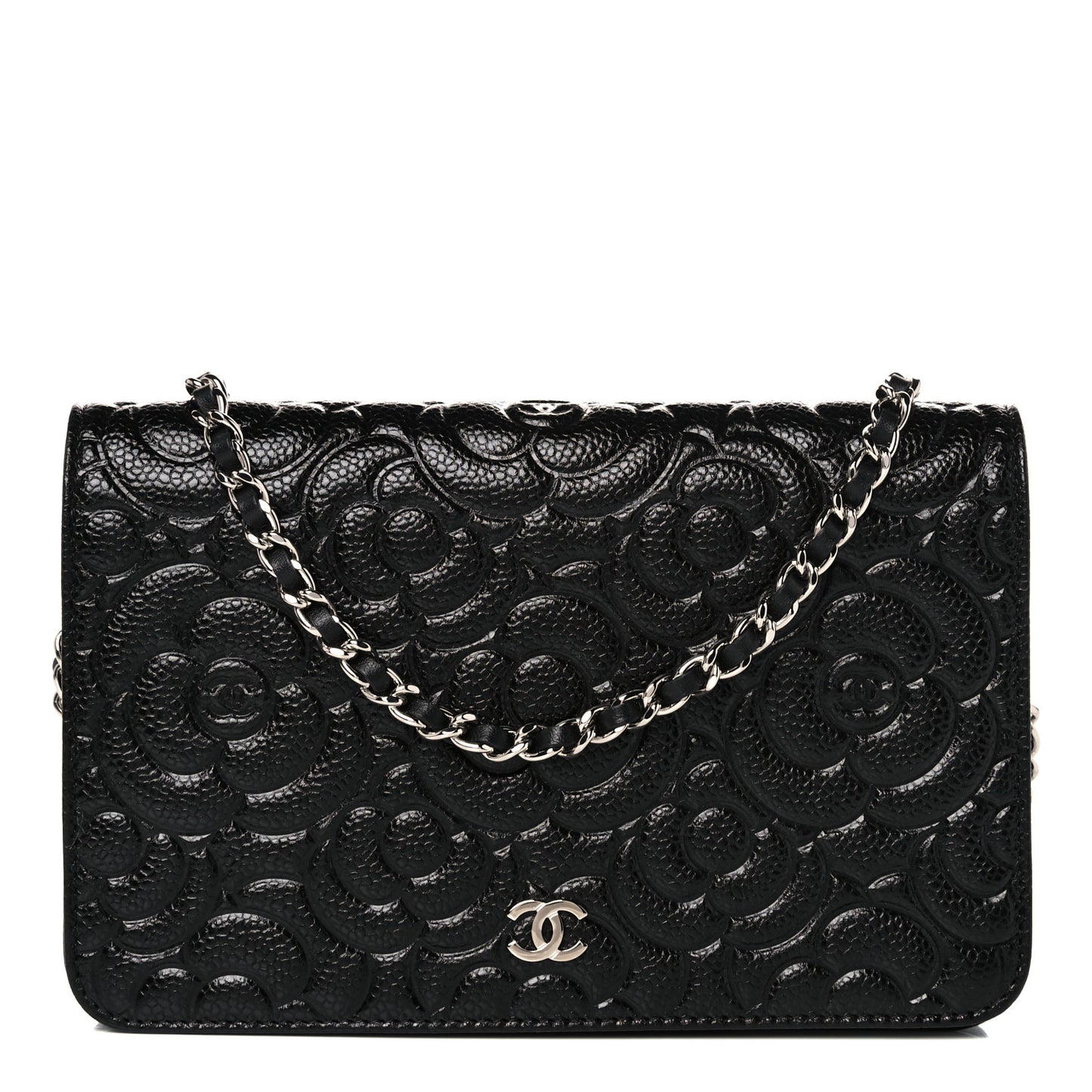Caviar Camellia Embossed Wallet On Chain WOC Black