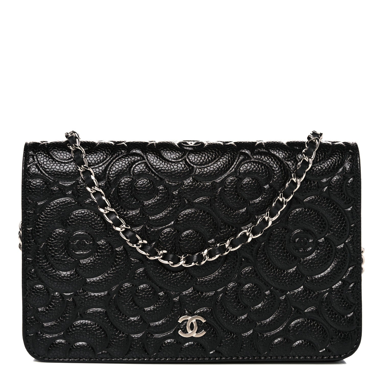 Chanel Caviar Camellia Embossed Wallet On Chain WOC Black 1 of 10