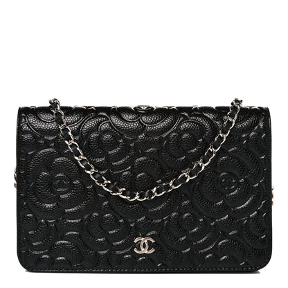 Chanel Caviar Camellia Embossed Wallet On Chain WOC Black 1 of 10