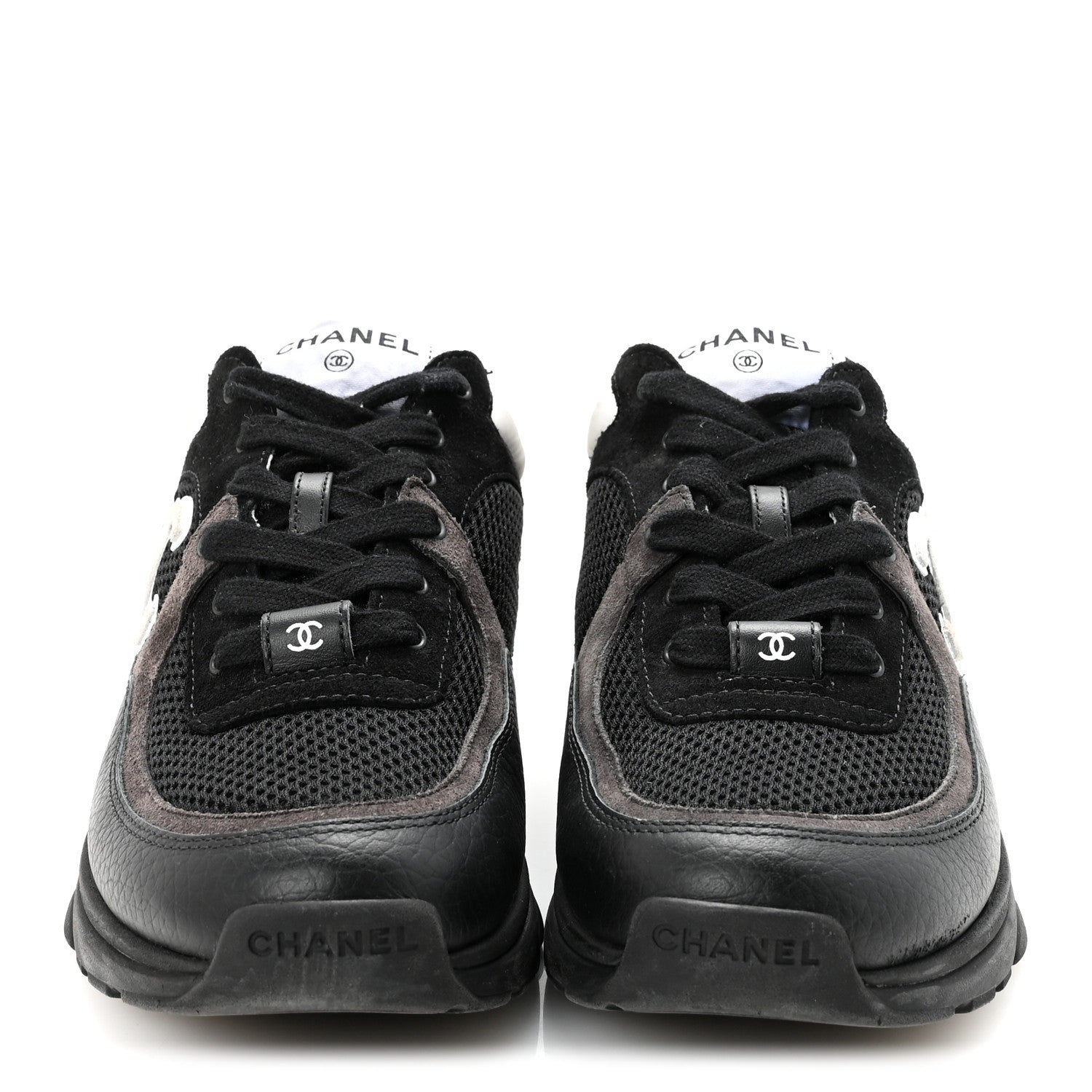 Chanel Mesh Suede Grained Calfskin Womens CC Sneakers 38 Black White 38 Black White 3 of 9
