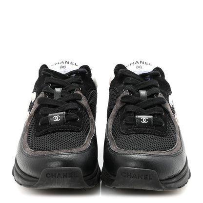 Chanel Mesh Suede Grained Calfskin Womens CC Sneakers 38 Black White 38 Black White 3 of 9