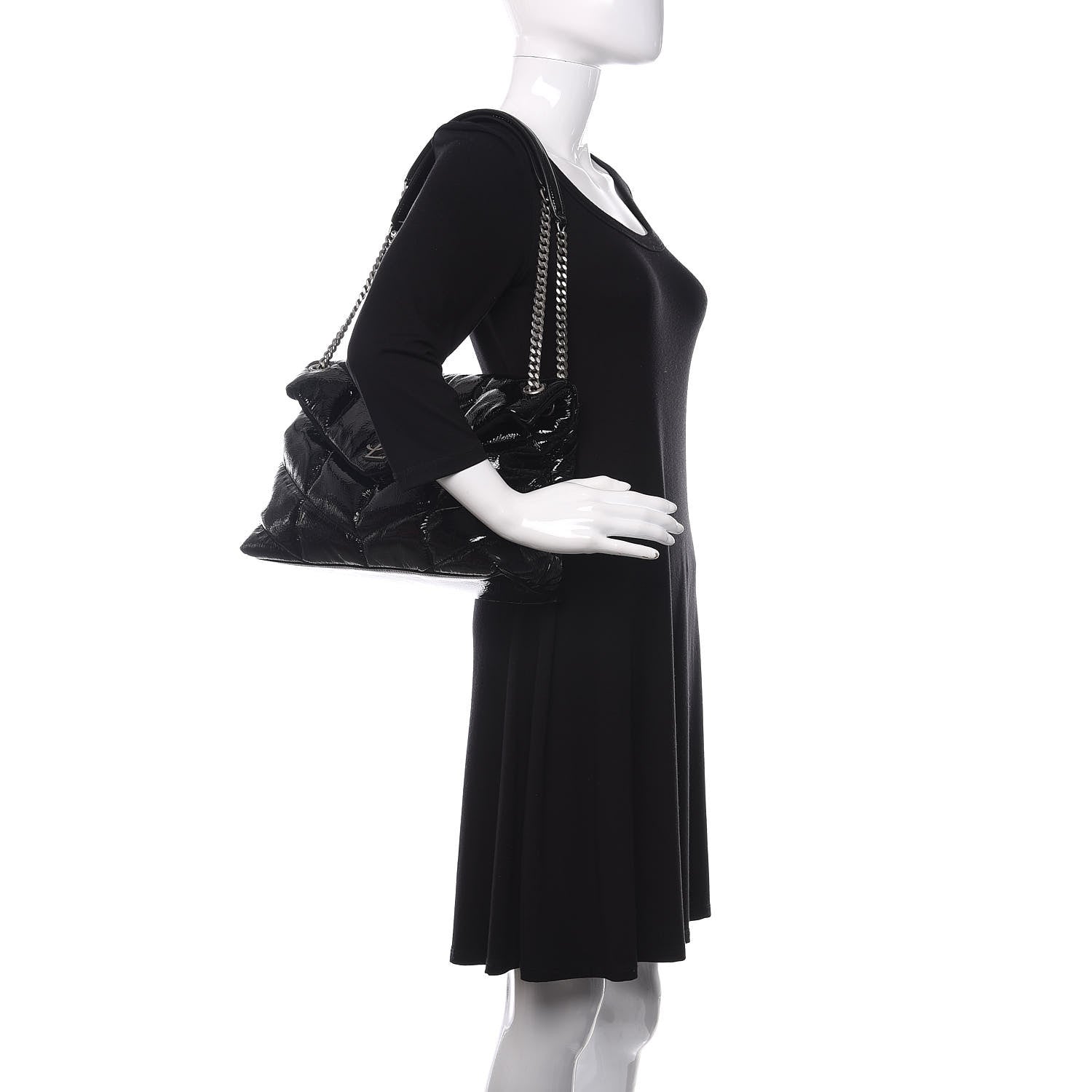 Saint Laurent Shiny Calfskin Quilted Medium Loulou Puffer Monogram Chain Satchel Black 2 of 10