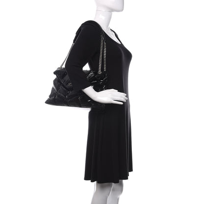 Saint Laurent Shiny Calfskin Quilted Medium Loulou Puffer Monogram Chain Satchel Black 2 of 10