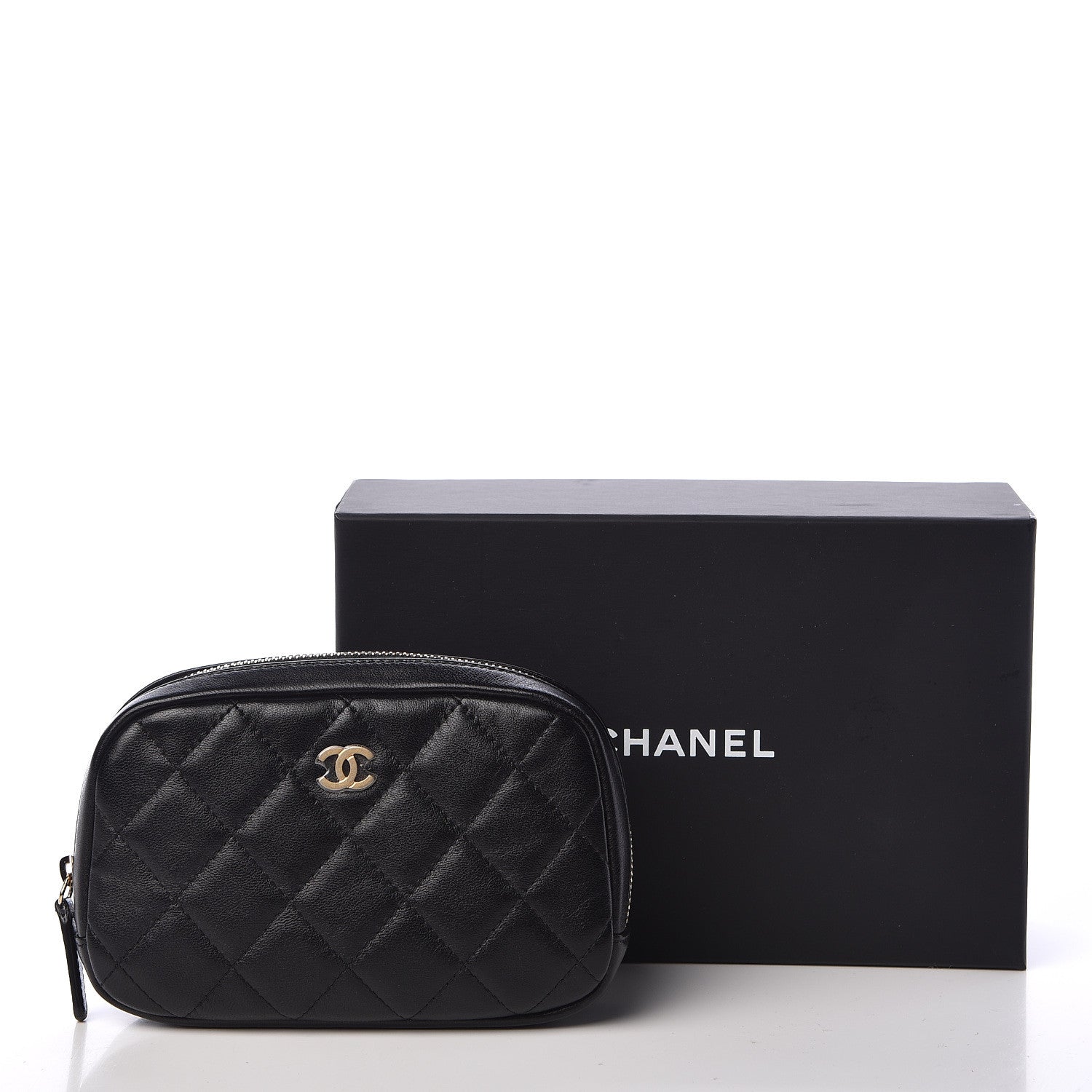 Chanel Lambskin Quilted Small Curvy Pouch Cosmetic Case Black 8 of 8