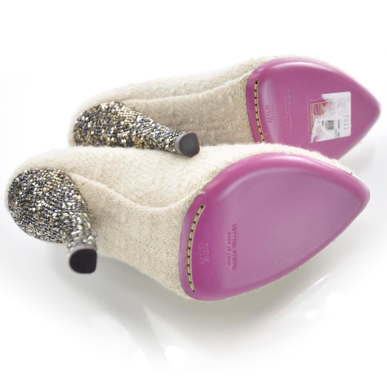 Bottega Veneta Tweed Crystal Heels 36.5 Cream 4 of 6