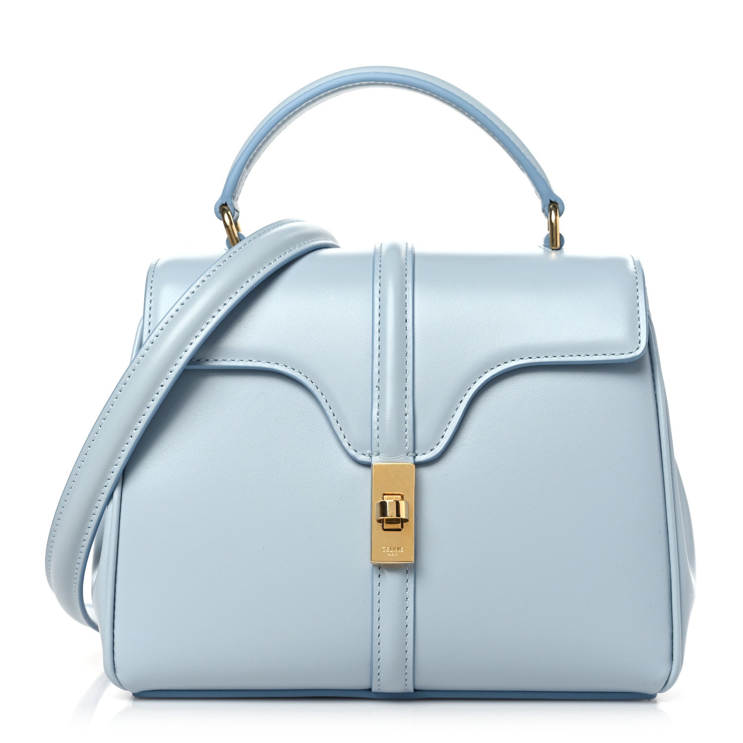 CELINE ヘアピン ライトブルー Celine Satinated Calfskin Mini 16 Top Handle Bag Pale Blue 1447717