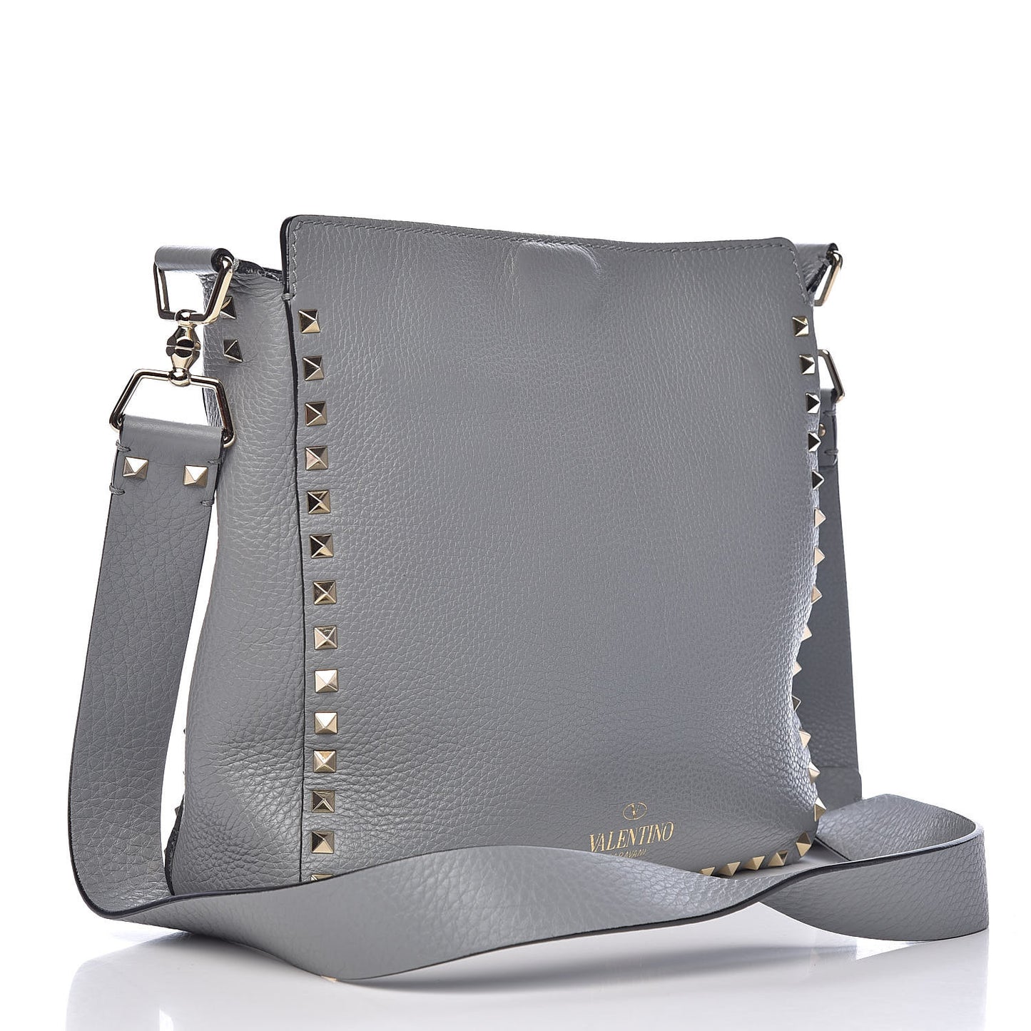 Pebbled Calfskin Small Rockstud Flip-Lock Messenger Bag Light Stone