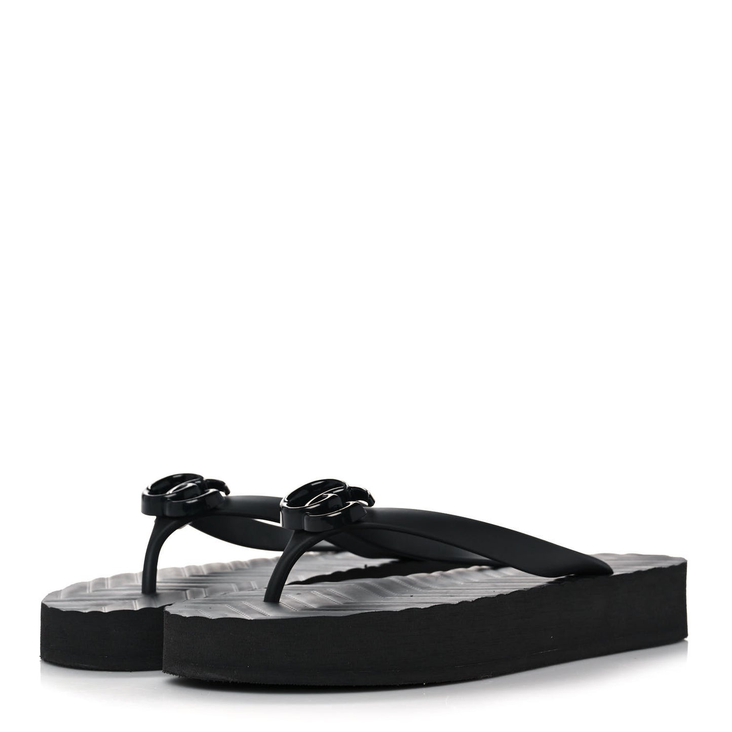 Rubber Chevron Womens GG Thong Sandals 39 Black