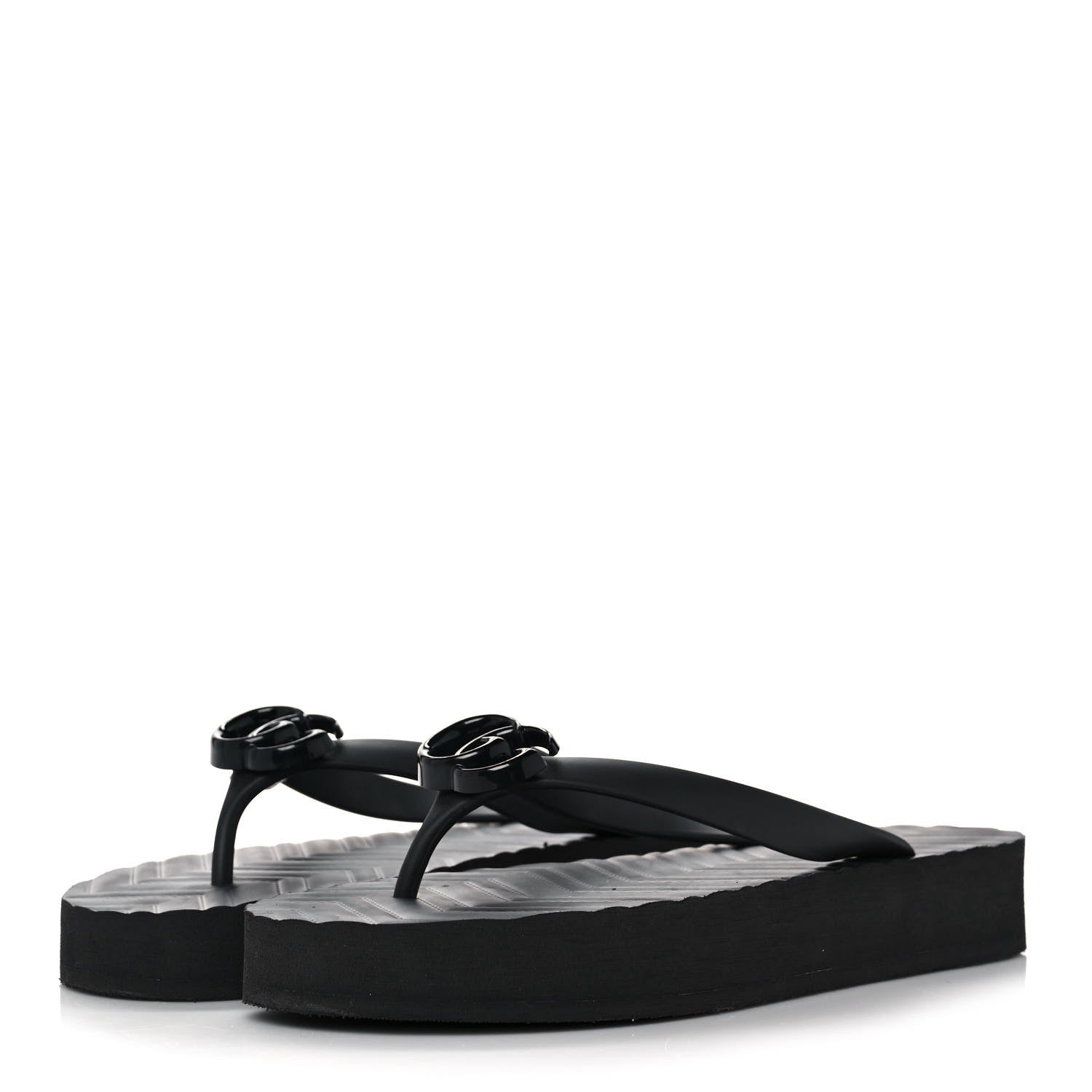 Gucci Rubber Chevron Womens GG Thong Sandals 39 Black 3 of 9