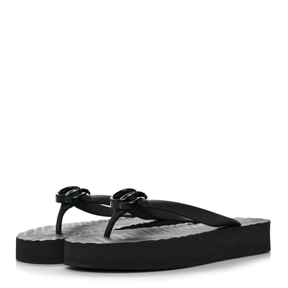 Gucci Rubber Chevron Womens GG Thong Sandals 39 Black 3 of 9