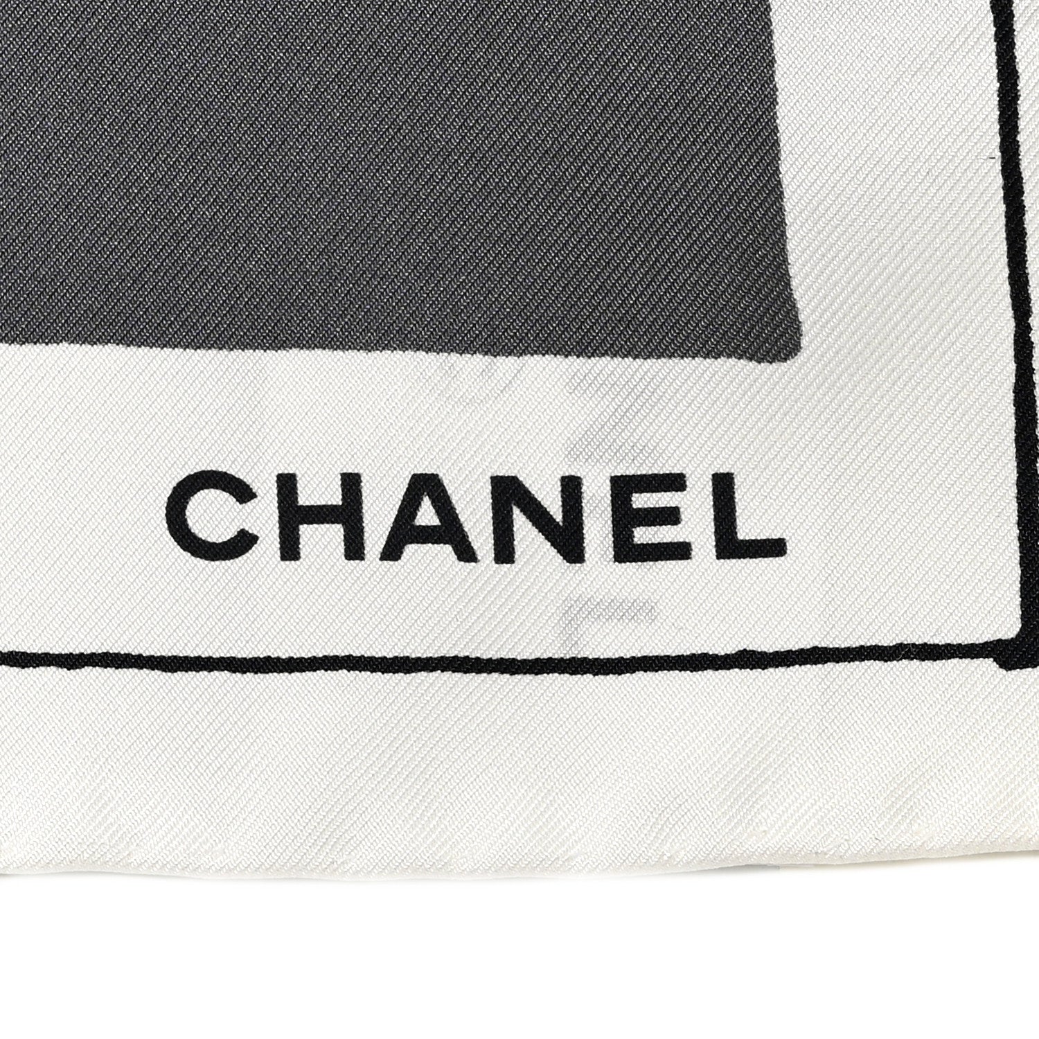 Chanel Silk Camellia Jacket Flower Print Scarf Dark White 2 of 4