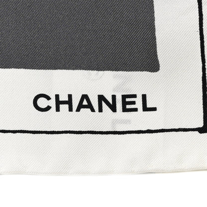 Chanel Silk Camellia Jacket Flower Print Scarf Dark White 2 of 4