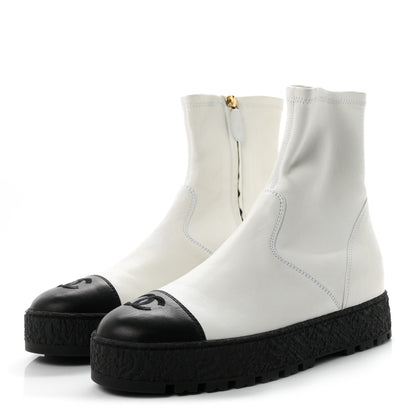 Chanel Stretch Lambskin Cap Toe CC Ankle Boots 38 White Black 4 of 10