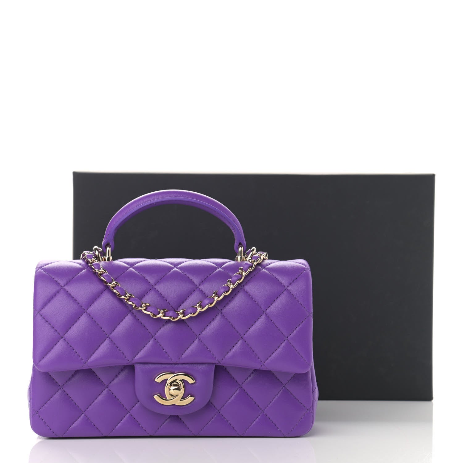 Chanel Lambskin Quilted Mini Top Handle Rectangular Flap Purple 13 of 13
