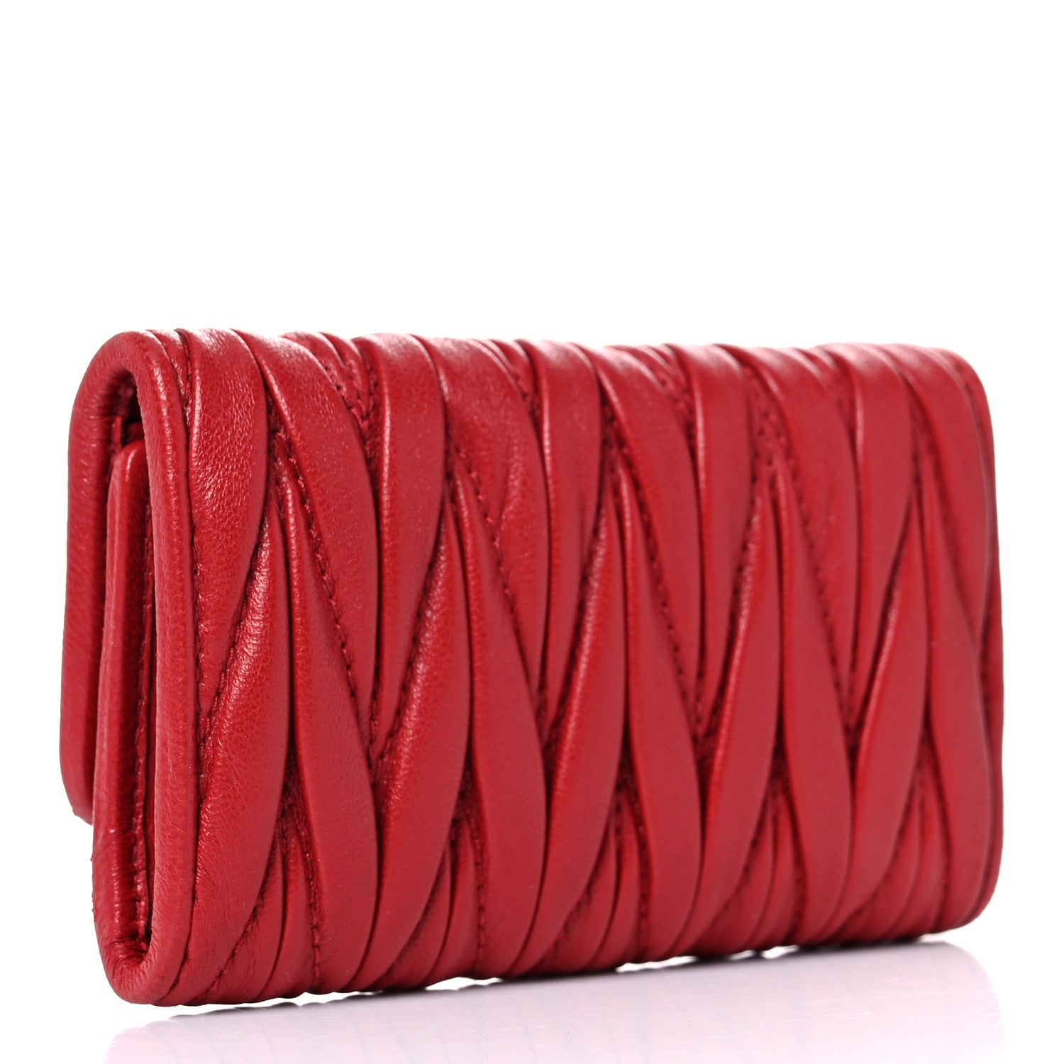 Miu Miu Nappa Matelasse Flap Card Holder Key Ring Fuoco 3 of 15