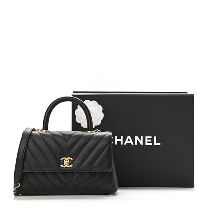 Chanel Caviar Chevron Quilted Mini Coco Handle Flap Black 11 of 11