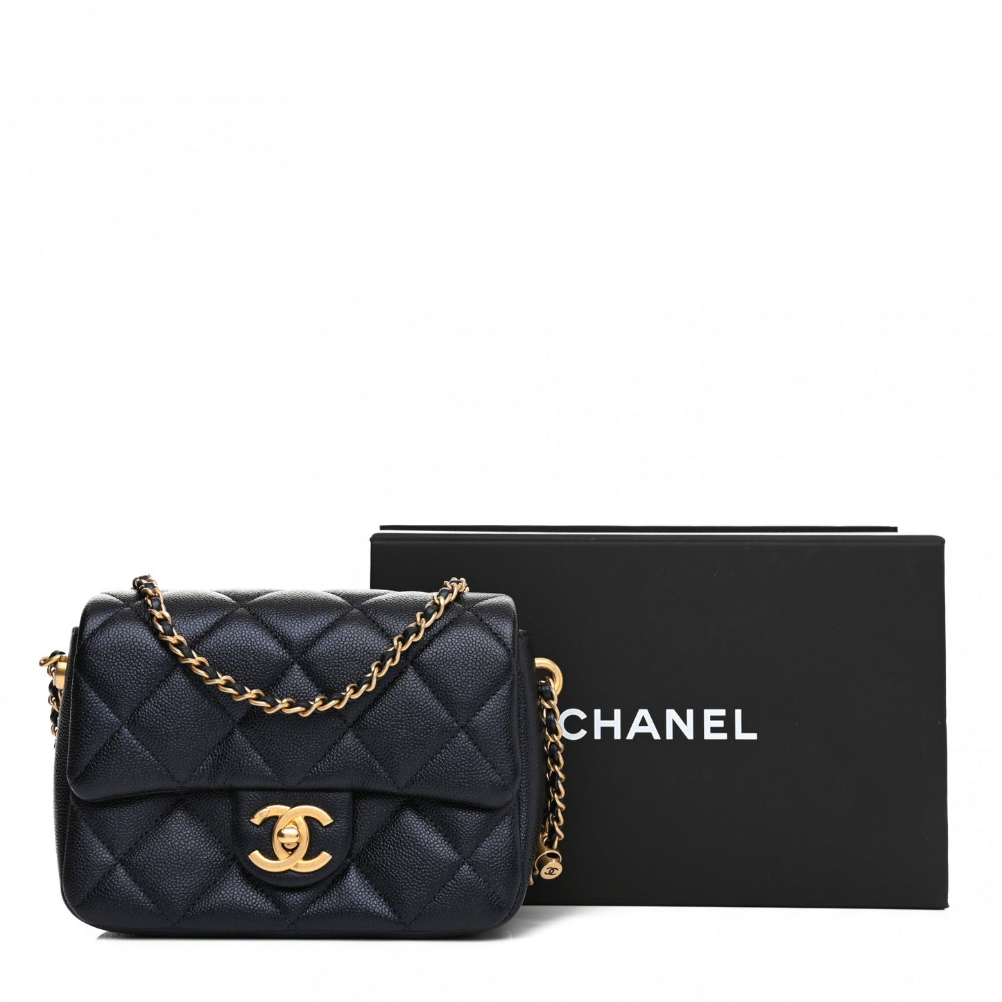 Iridescent Caviar Quilted Mini My Perfect Flap Dark Blue