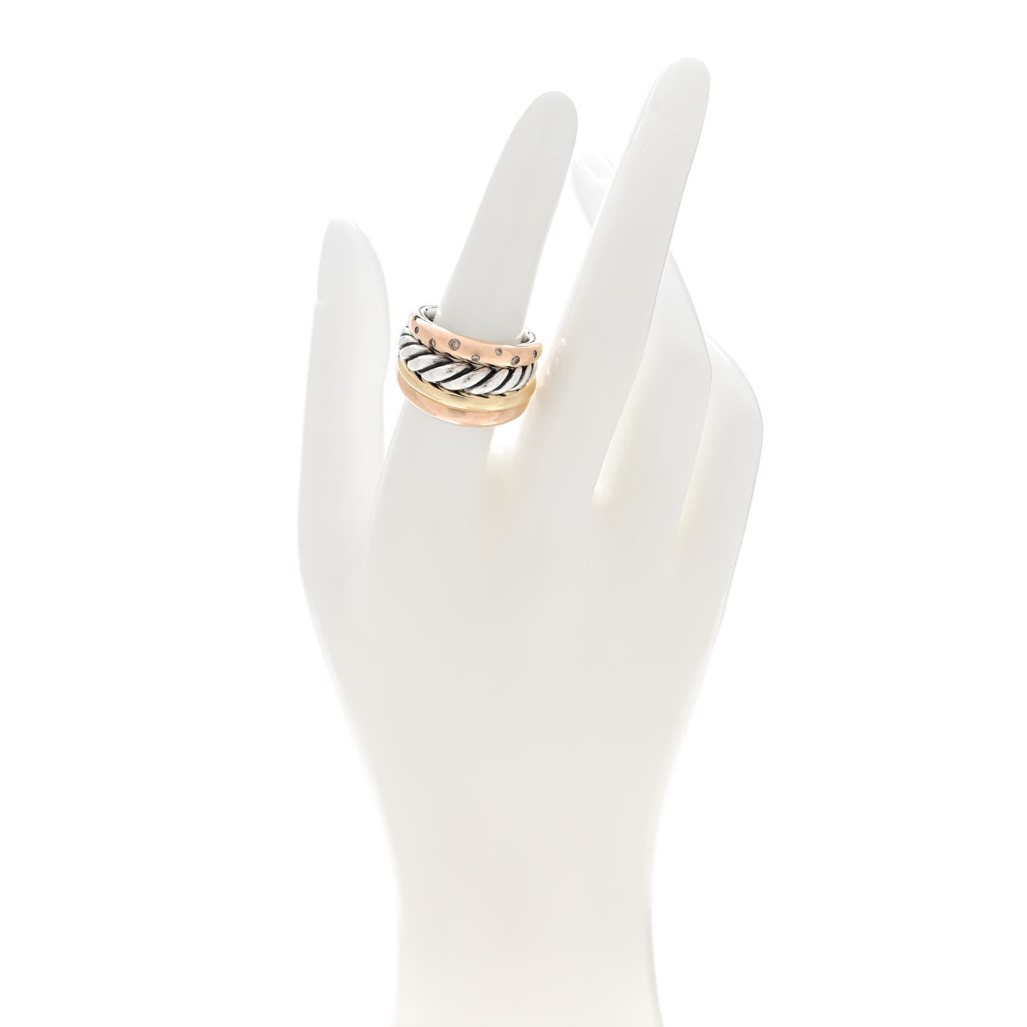 David Yurman Sterling Silver Bronze Brown Diamond Pure Form Mixed Metal Ring 54 7 2 of 4