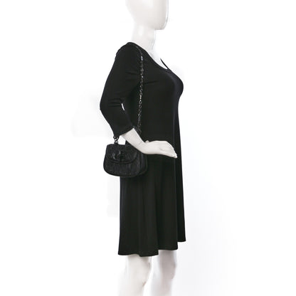Gucci Moire Fabric Calfskin Rhinestone Monogram Monochrome Lizard Embossed Mini Bamboo 1947 Top Handle Chain Bag Black 2 of 7
